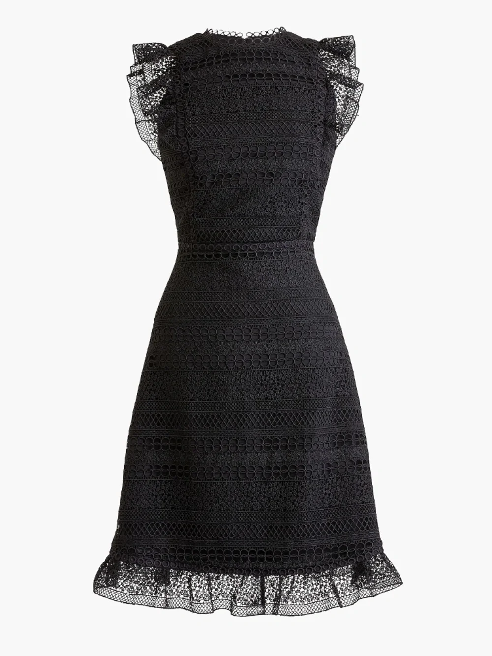 J.Crew Cap-Sleeve Ruffle Dress in Mixed Lace